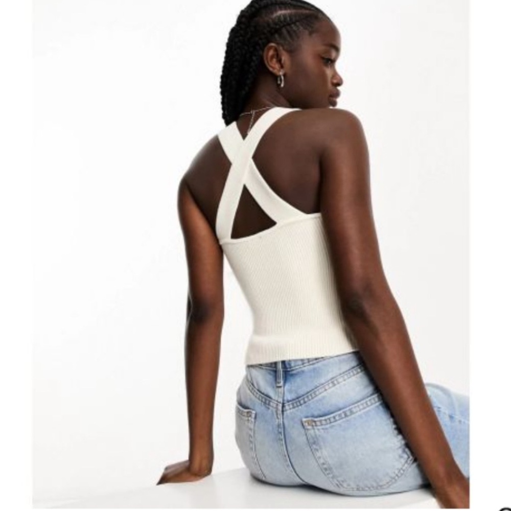 NWT Abercrombie & Fitch Ivory Ottoman Ribbed Cross Back Sweater Tank Medium